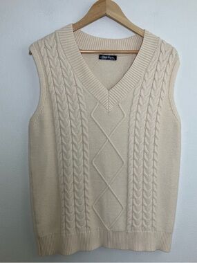 Cream Cable Knit V-Neck Sweater Vest